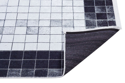 Black White Geometric Washable Rug, Minimalist Checkered Carpet, Scandinavian Floor Decor
