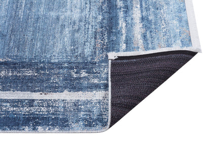 Distressed Blue Abstract Area Rug – Coastal Washable Carpet, Kid/Pet Friendly