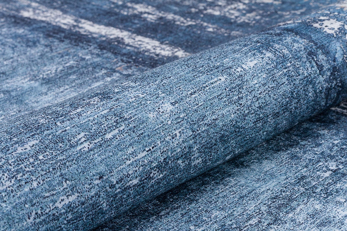 Distressed Blue Abstract Area Rug – Coastal Washable Carpet, Kid/Pet Friendly