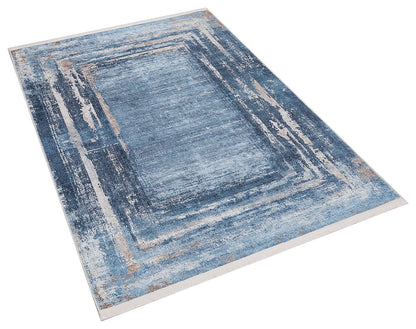 Distressed Blue Abstract Area Rug – Coastal Washable Carpet, Kid/Pet Friendly