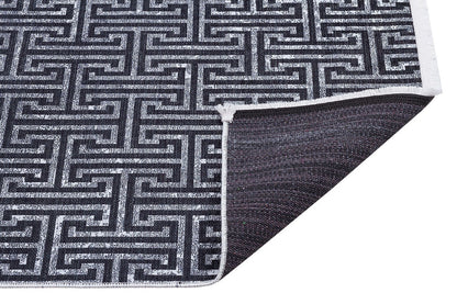 Washable Greek Key Area Rug – Navy Blue Meander Carpet, Non-Slip Low Pile