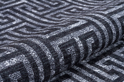 Washable Greek Key Area Rug – Navy Blue Meander Carpet, Non-Slip Low Pile
