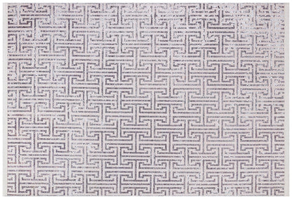 Distressed Greek Key Area Rug – Washable Cream Grey Geometric Labyrinth