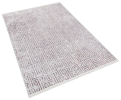 Distressed Greek Key Area Rug – Washable Cream Grey Geometric Labyrinth