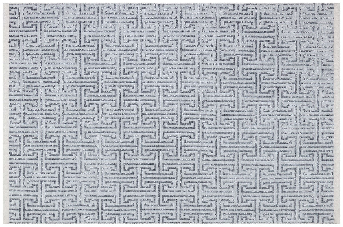 Modern Greek Key Area Rug – Gray Geometric Carpet, Minimalist Living Room Decor