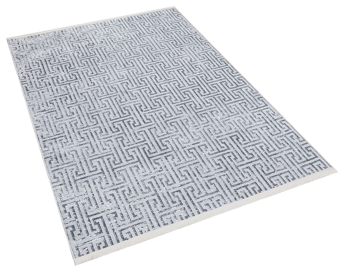 Modern Greek Key Area Rug – Gray Geometric Carpet, Minimalist Living Room Decor