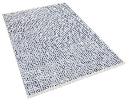 Modern Greek Key Area Rug – Gray Geometric Carpet, Minimalist Living Room Decor