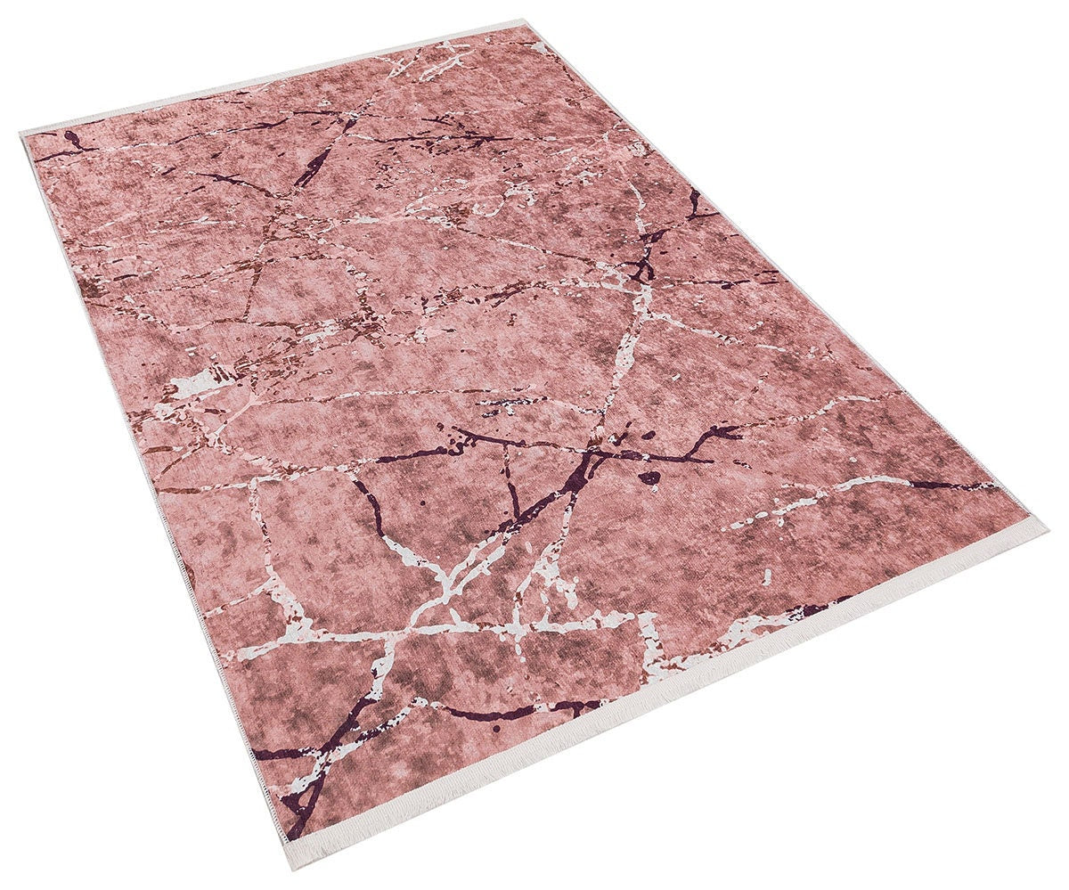 Pink Marble Area Rug – Rose Gold Mauve Washable Boho Carpet, Non-Slip Low Pile