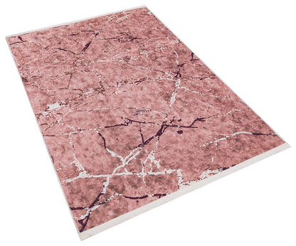Pink Marble Area Rug – Rose Gold Mauve Washable Boho Carpet, Non-Slip Low Pile