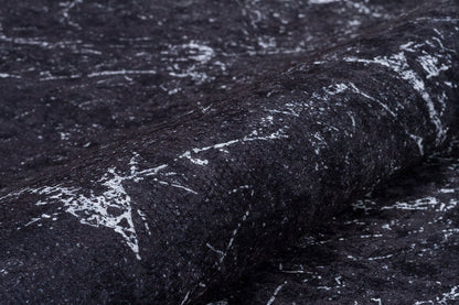 Modern Black Marble Area Rug, Minimalist Geometric Border Carpet, Contemporary Living Room Floor Rug