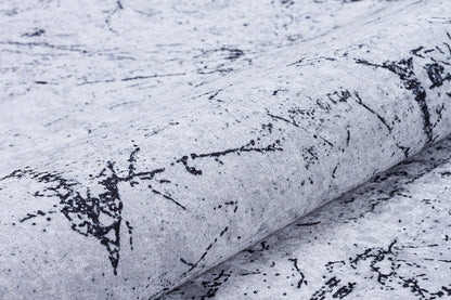 Modern Marble Washable Area Rug – Grey & White Minimalist Geometric Border Carpet