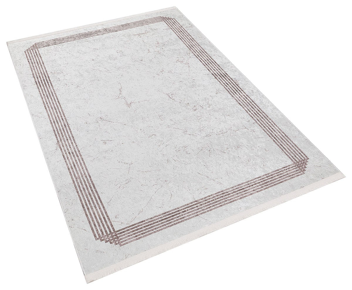 Cream Marble Texture Area Rug, Modern Minimalist Border Carpet, Machine Washable Home Decor