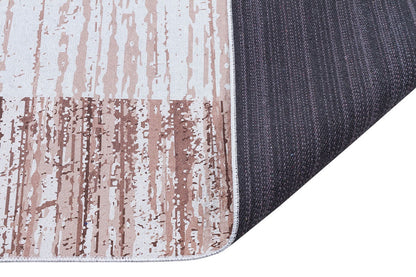 Washable Boho Area Rug – Distressed Rose Gold Abstract Carpet, Non-Slip Thin Living Room Rug