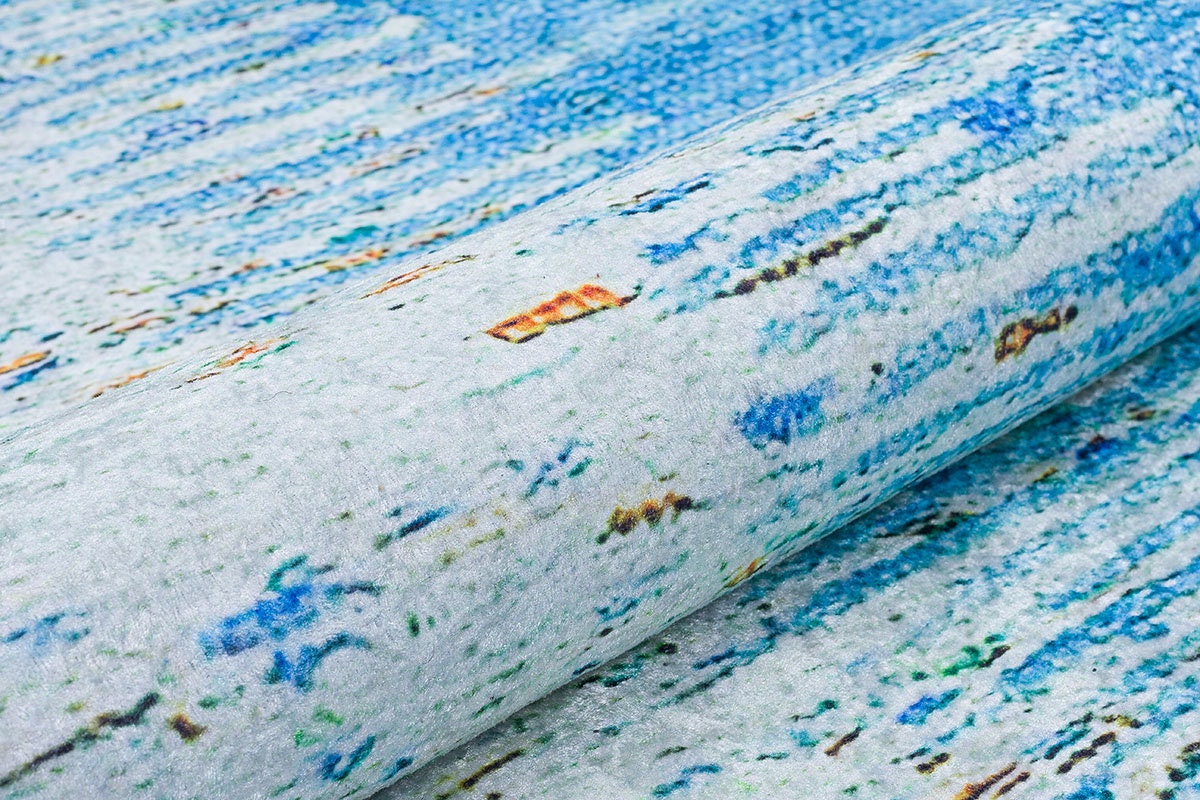 Blue Abstract Area Rug, Modern Minimalist Scandinavian Carpet, Soft Living Room Floor Rug