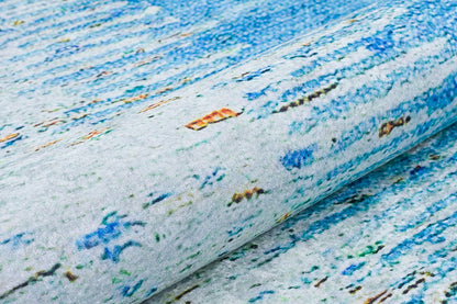 Blue Abstract Area Rug, Modern Minimalist Scandinavian Carpet, Soft Living Room Floor Rug