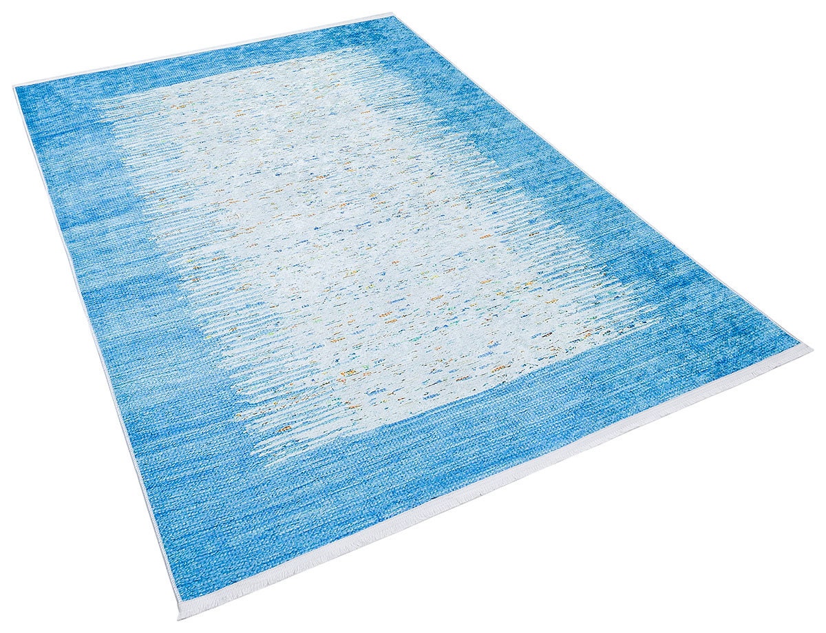 Blue Abstract Area Rug, Modern Minimalist Scandinavian Carpet, Soft Living Room Floor Rug