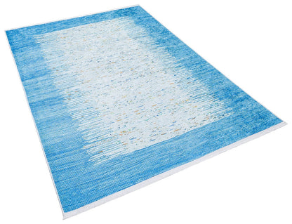 Blue Abstract Area Rug, Modern Minimalist Scandinavian Carpet, Soft Living Room Floor Rug