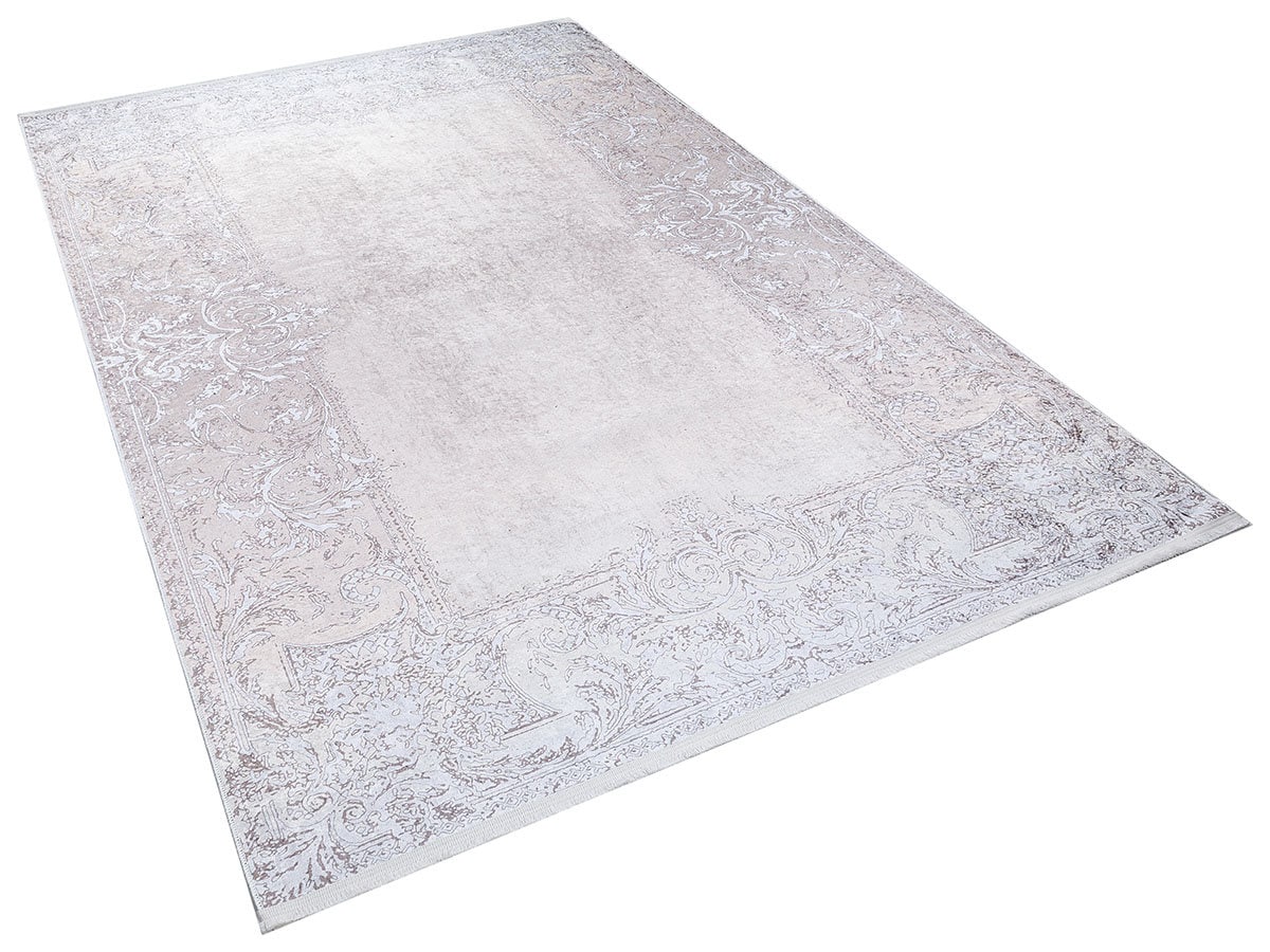 Distressed Vintage Turkish Style Area Rug – Machine Washable Cream Beige Carpet