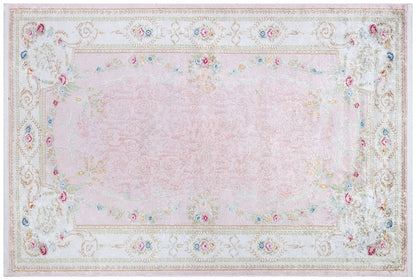 Charming Washable Pink Rug: Vintage Floral Design for a Cozy Home