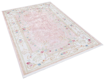 Charming Washable Pink Rug: Vintage Floral Design for a Cozy Home