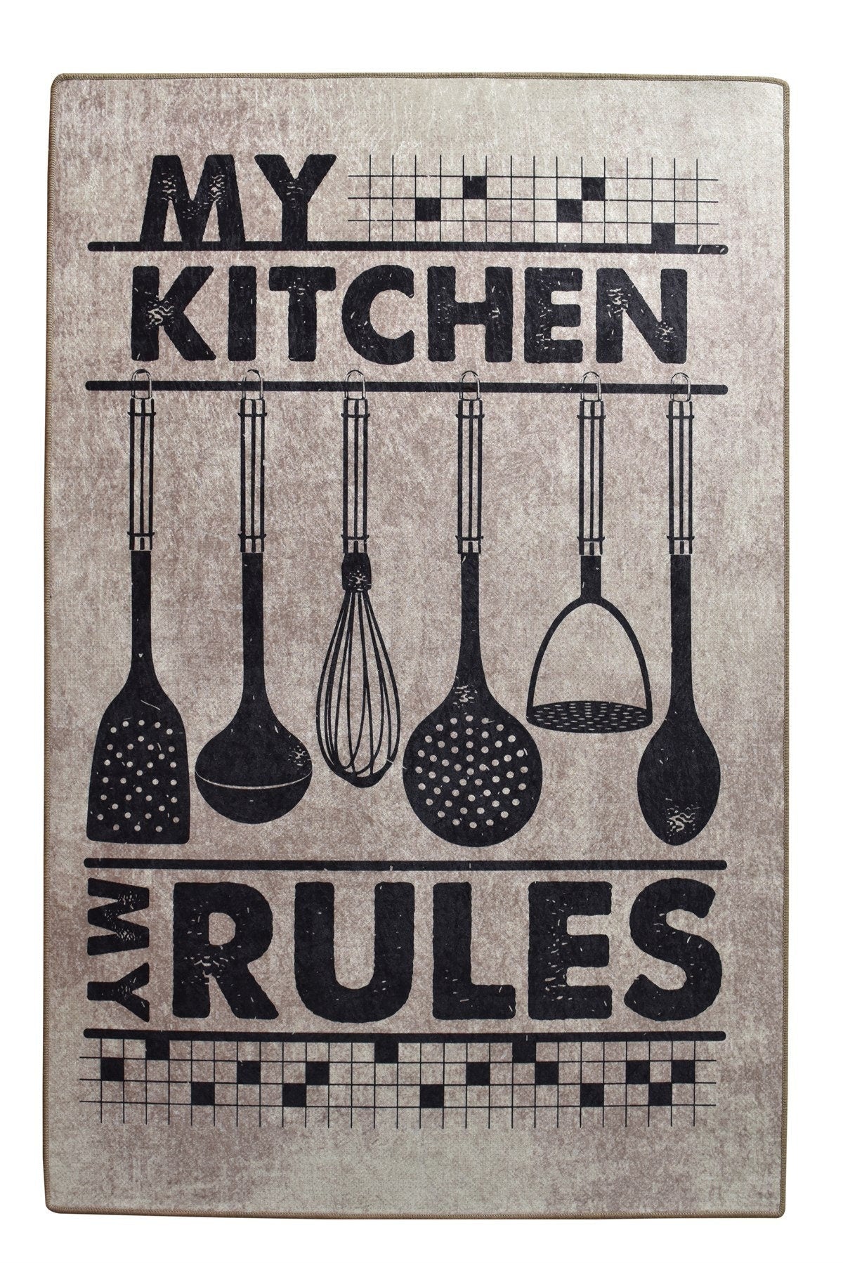 My Kitchen My Rules Farmhouse Rug, Non-Slip Runner, Rustic Cooking Decor