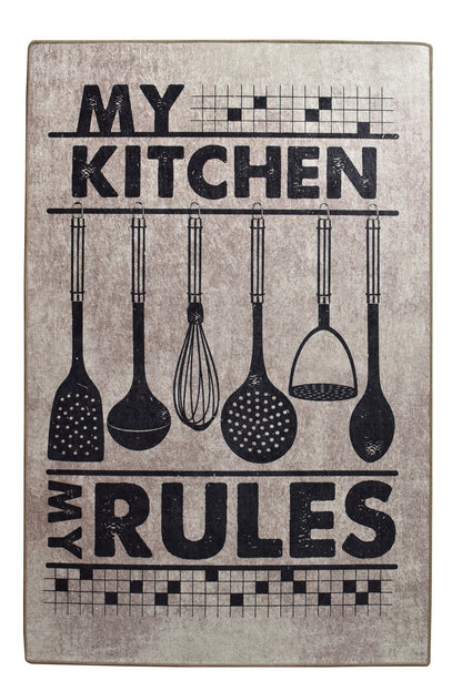 My Kitchen My Rules Farmhouse Rug, Non-Slip Runner, Rustic Cooking Decor
