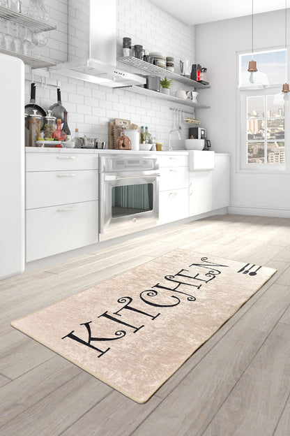 Large Kitchen Runner Mat, Decorative Calligraphy, Farmhouse Floor Rug