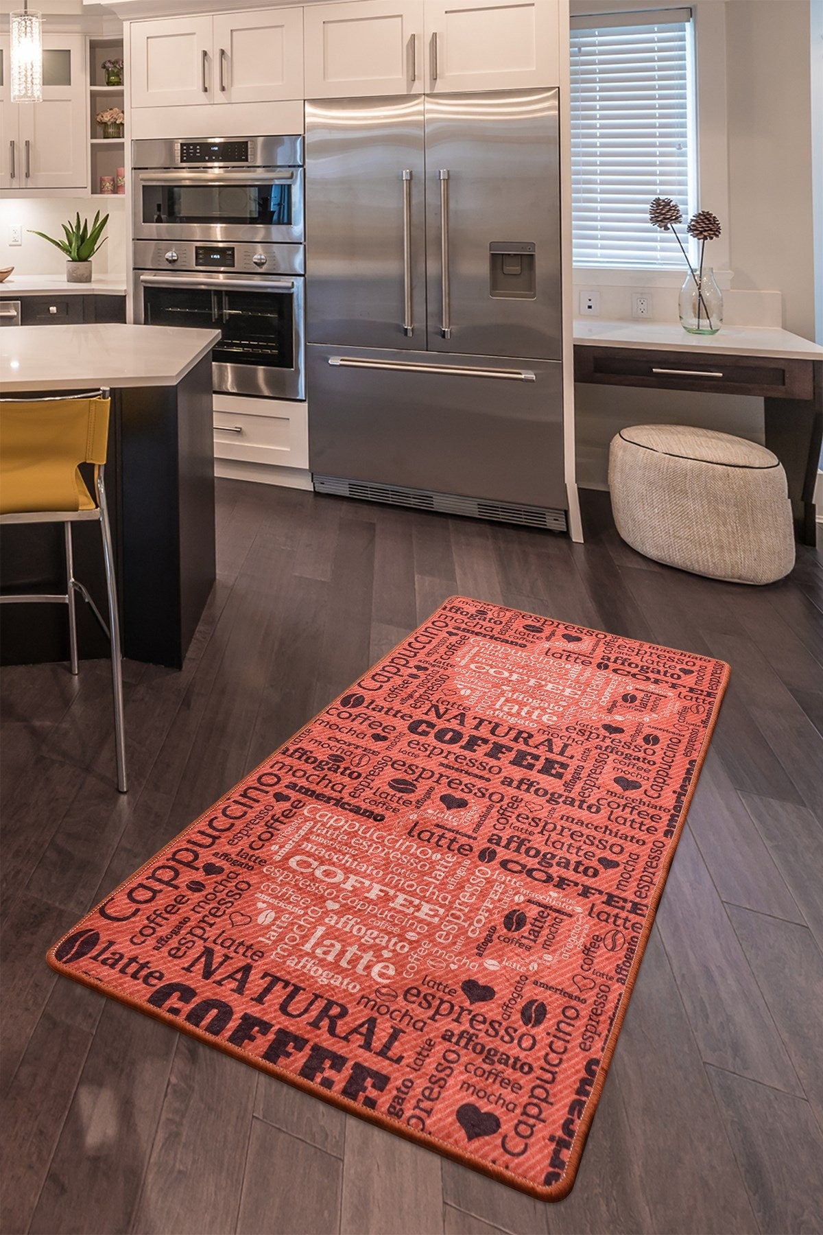 Title: Terracotta Coffee Typography Washable Kitchen Runner – Non-Slip Anti-Fatigue Rug for Coffee Lovers