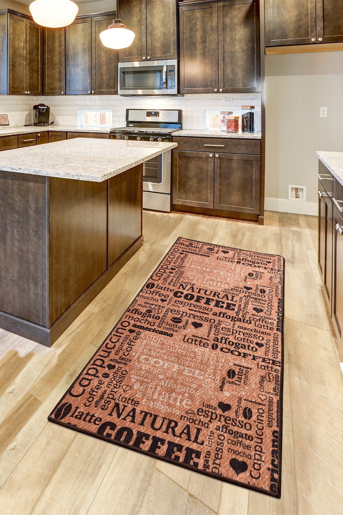 Coffee Bar Kitchen Runner – Espresso Latte Typography Farmhouse Mat