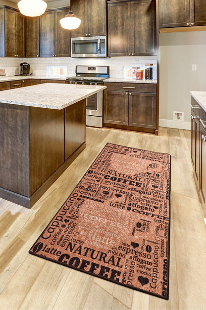 Coffee Bar Kitchen Runner – Espresso Latte Typography Farmhouse Mat