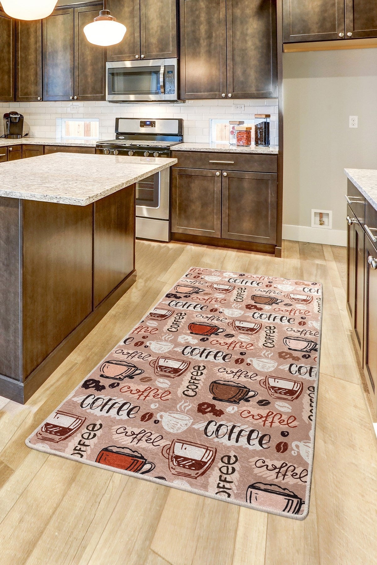 Coffee Lover Kitchen Runner | Non-Slip Mocha Latte Pattern Mat