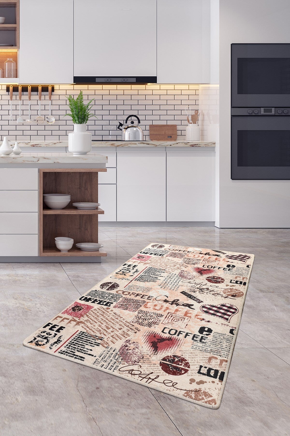 Vintage Coffee Collage Kitchen Runner – Washable, Non-Slip Espresso Area Rug