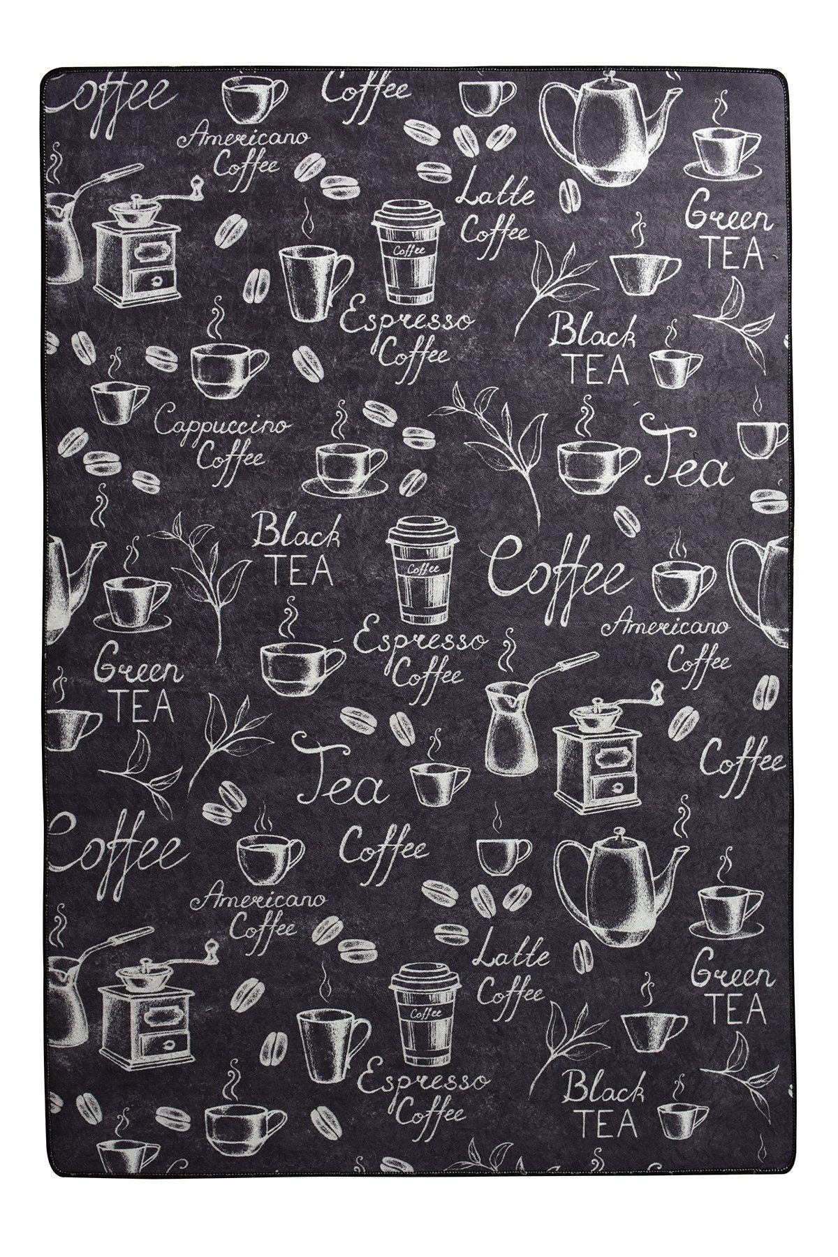 Chalkboard Coffee Kitchen Rug, Non-Slip Runner, Farmhouse Espresso Decor