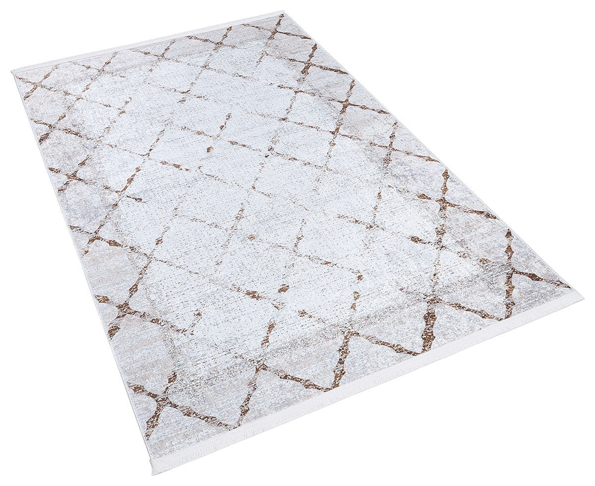 Distressed Trellis Area Rug, Washable Boho Scandi Decor Carpet