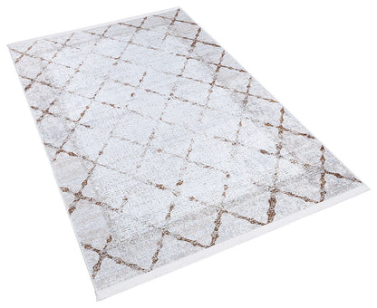 Distressed Trellis Area Rug, Washable Boho Scandi Decor Carpet