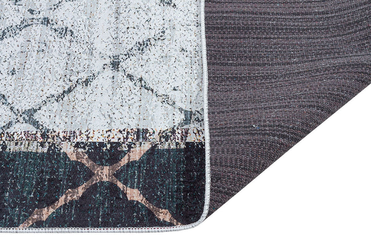 Distressed Teal Lattice Area Rug – Faded Geometric Carpet for Living Room