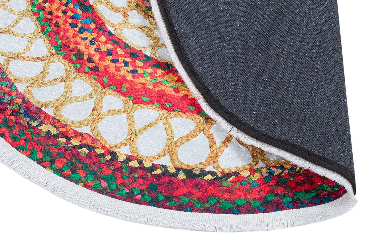 Round Boho Braided Cotton Rug – Washable Multi-Color Area Carpet