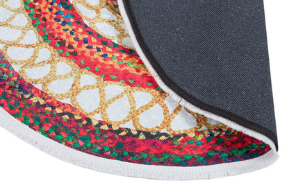 Round Boho Braided Cotton Rug – Washable Multi-Color Area Carpet