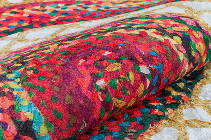 Round Boho Braided Cotton Rug – Washable Multi-Color Area Carpet