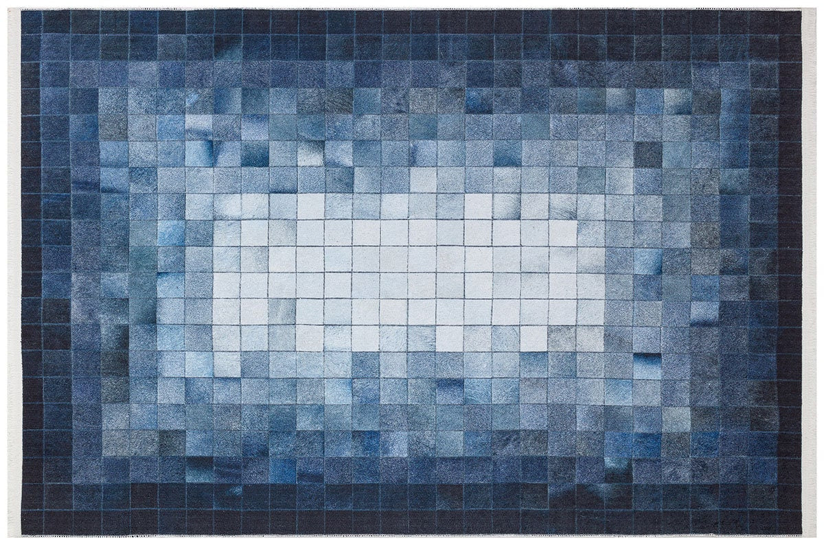 Blue Gradient Pixel Rug, Modern Geometric Washable Carpet (Non Slip)