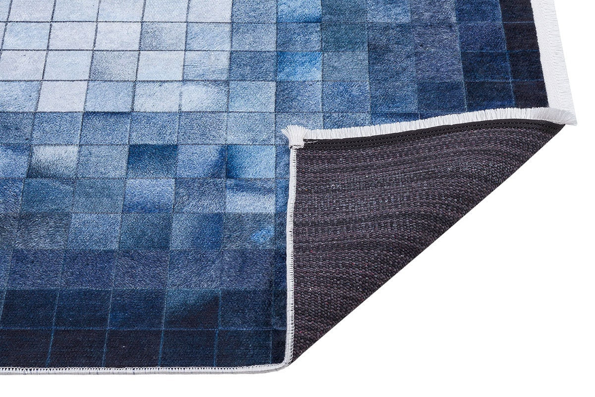 Blue Gradient Pixel Rug, Modern Geometric Washable Carpet (Non Slip)