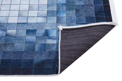 Blue Gradient Pixel Rug, Modern Geometric Washable Carpet (Non Slip)