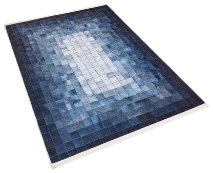 Blue Gradient Pixel Rug, Modern Geometric Washable Carpet (Non Slip)