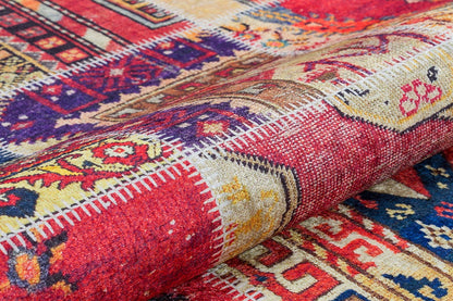 Red Boho Patchwork Area Rug – Turkish Kilim Style, Non-Slip Carpet