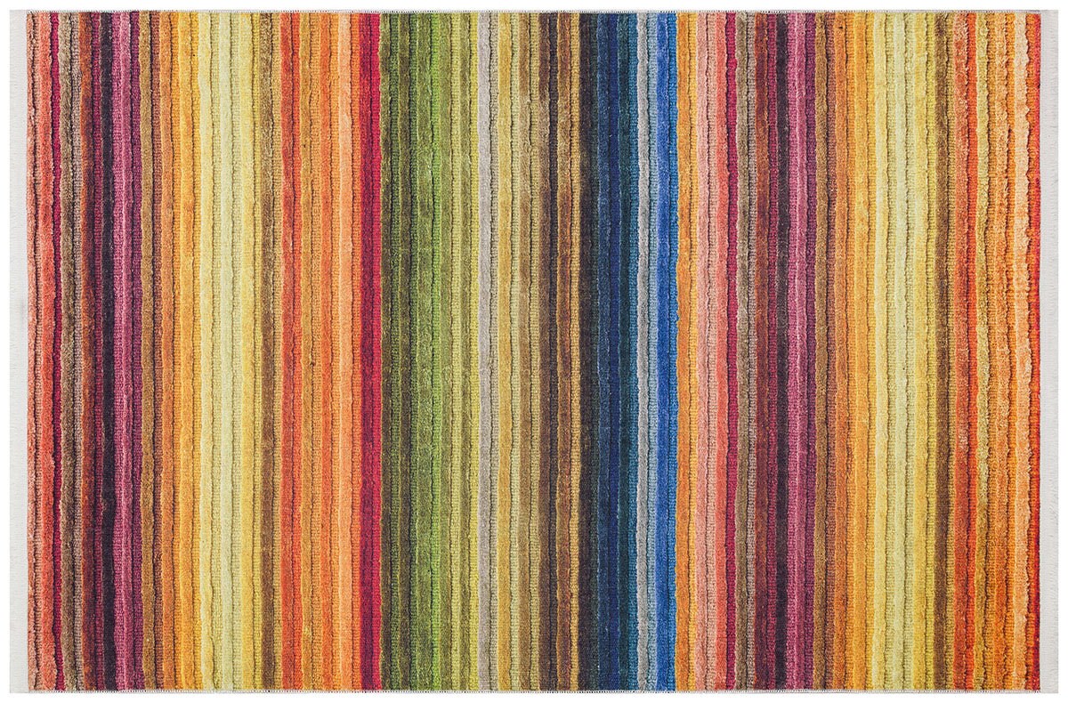 Modern Multi-Color Striped Washable Area Rug – Vibrant Boho Rainbow Style – Non-Slip & Machine Washable