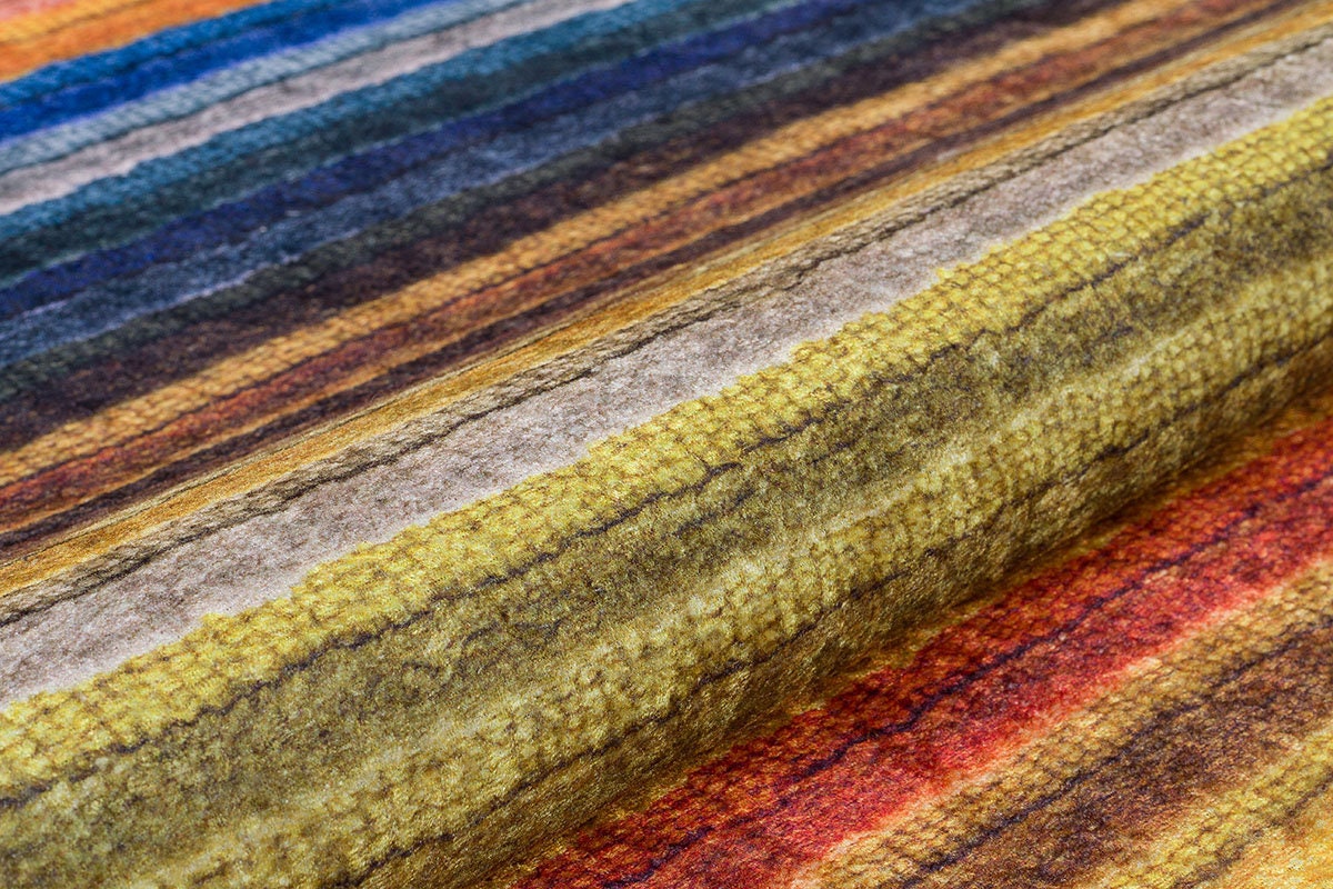 Modern Multi-Color Striped Washable Area Rug – Vibrant Boho Rainbow Style – Non-Slip & Machine Washable