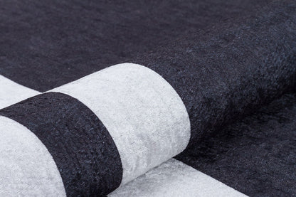 Modern Geometric Border Rug – Machine Washable Charcoal Black Area Rug
