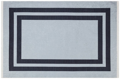 Modern Geometric Gray Area Rug, Black Frame Border, Scandinavian Living Room Carpet