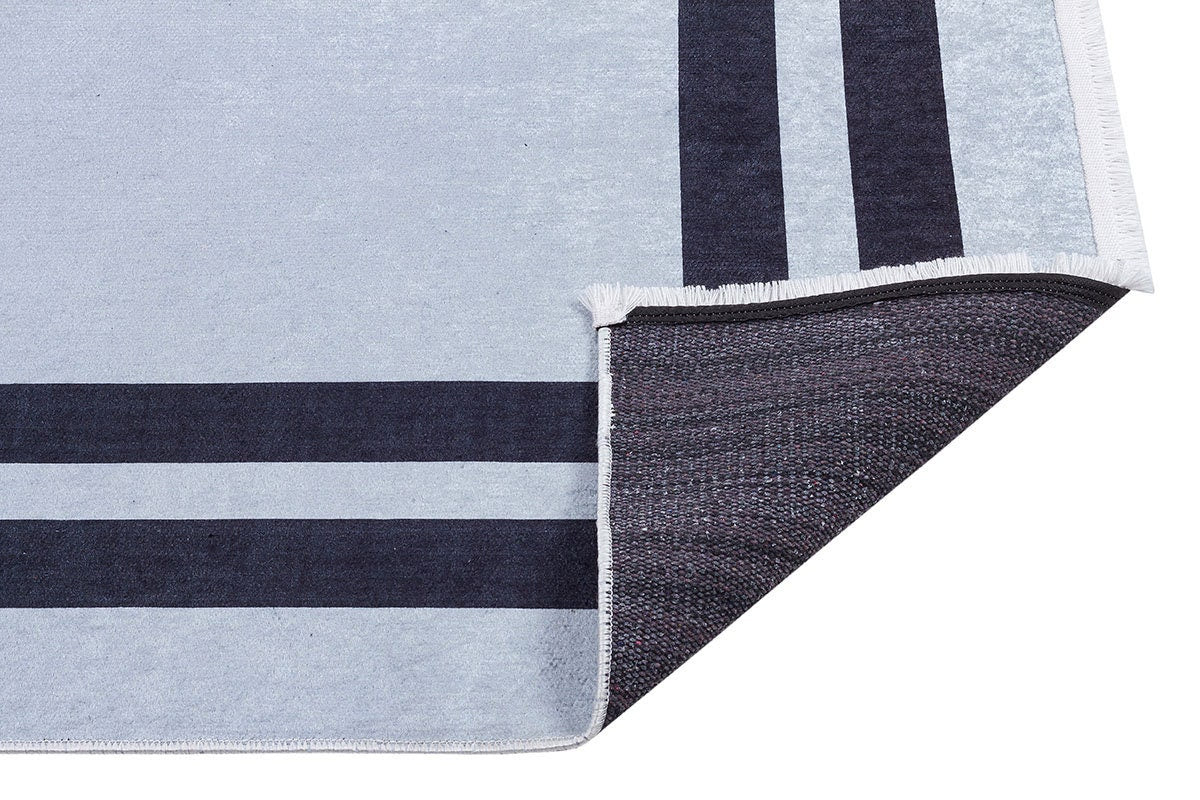 Modern Geometric Gray Area Rug, Black Frame Border, Scandinavian Living Room Carpet