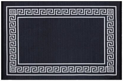 Black White Greek Key Area Rug – Modern Minimalist Meander Living Room Carpet